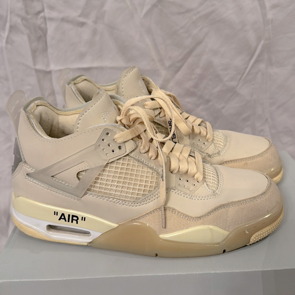 Off-White x Air Jordan 4 SP Sail Sneakers, size 7.5
